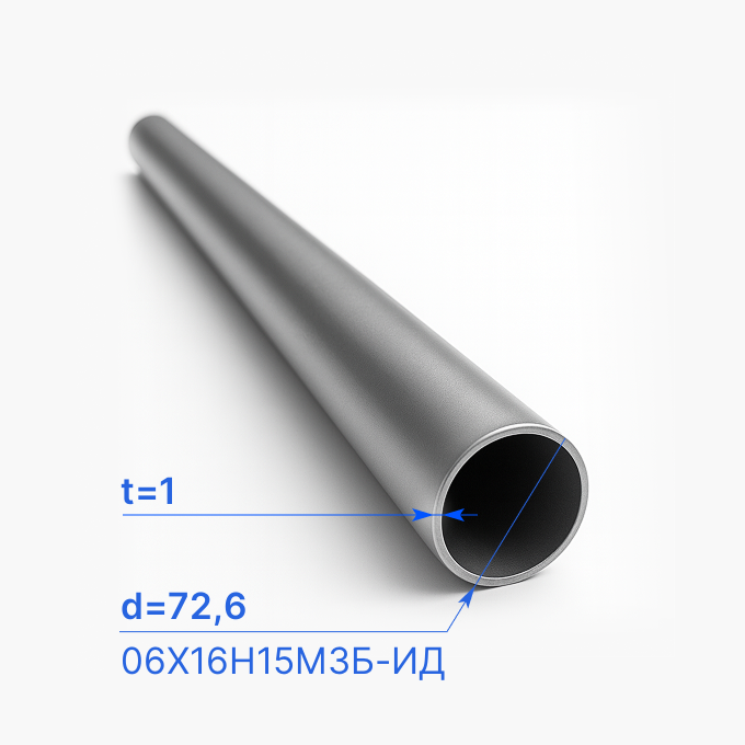 Труба бесшовная 72,6x1 мм, 06Х16Н15М3Б-ИД, ТУ 14-3-1070-81