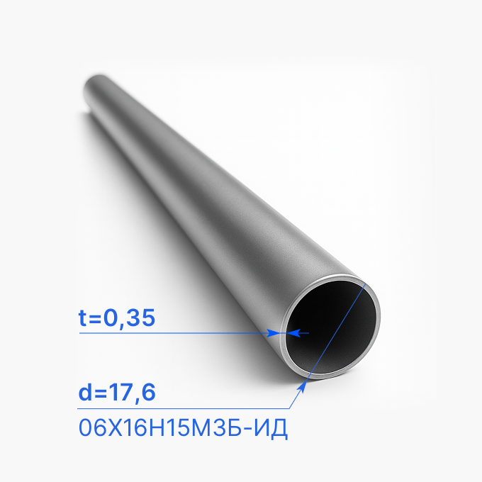 Труба бесшовная 17,6x0,35 мм, 06Х16Н15М3Б-ИД, ТУ 14-3-1070-81