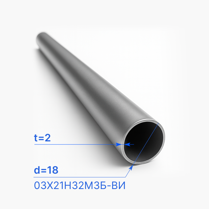 Труба бесшовная 18х2 мм, 03Х21Н32М3Б-ВИ, ТУ 14-159-251-95