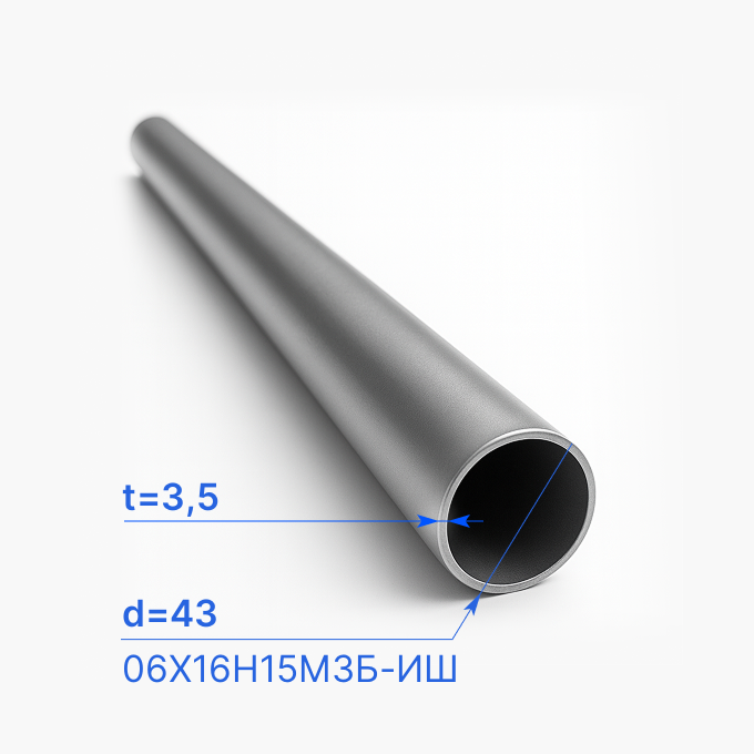 Труба бесшовная 43х3,5 мм, 06Х16Н15М3Б-ИШ, ТУ 14-3-1077-81