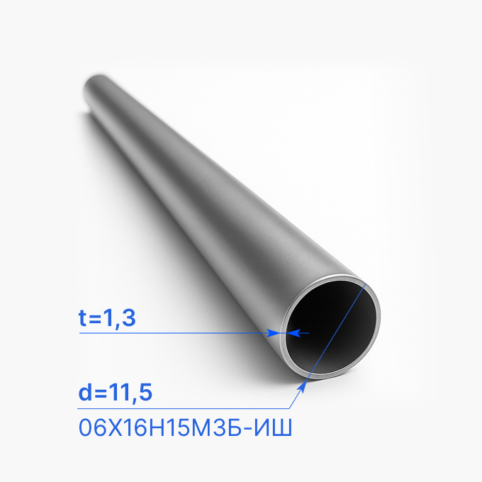 Труба бесшовная 11,5х1,3 мм, 06Х16Н15М3Б-ИШ, ТУ 14-3-1077-81