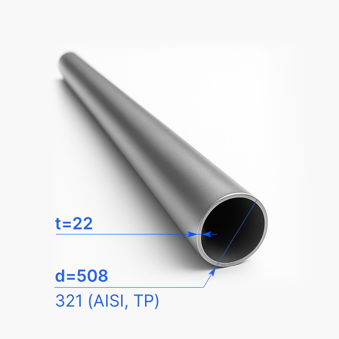 Труба нержавеющая электросварная 508x22 мм, 321 (AISI, TP), EN 10217