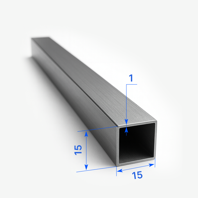 Труба нержавеющая профильная 15х15х1 мм, 08Х18Н10, матовая