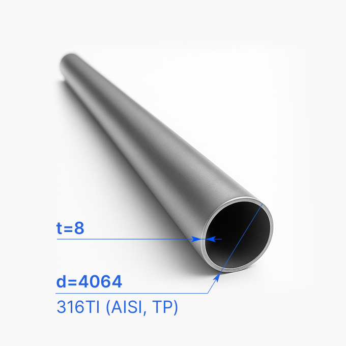 Труба нержавеющая 4064х8 мм, 316TI (AISI, TP), ТУ 1380-001-08620133-05