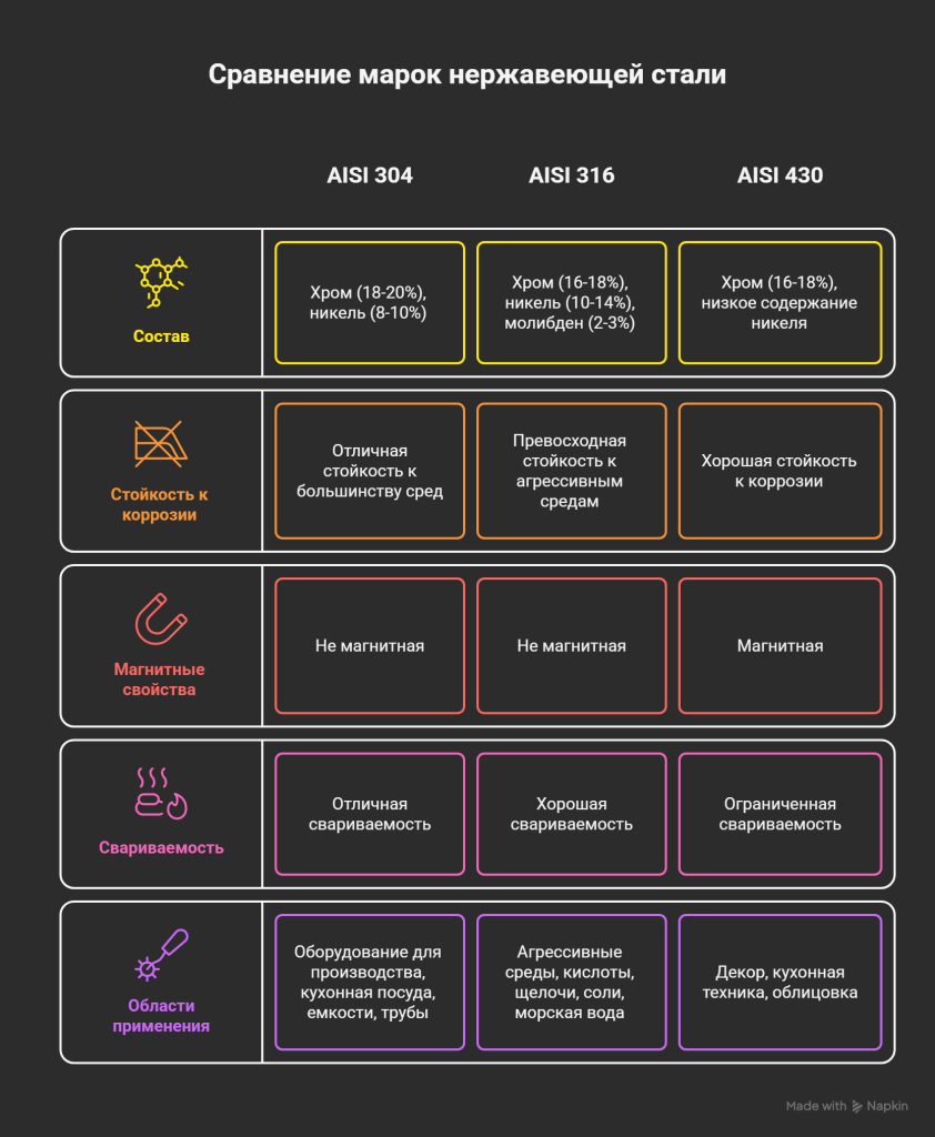 Сравнение марок нержавеющей стали